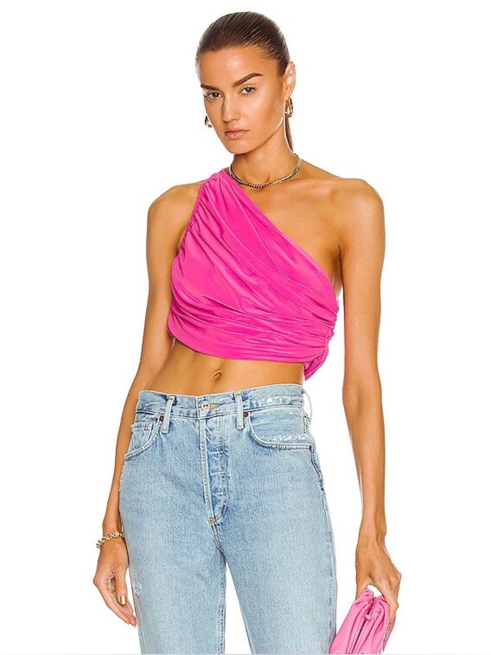 New! Norma Kamali x Revolve Diana One Shoulder Cropped Top Orchid Pink 💕 Medium